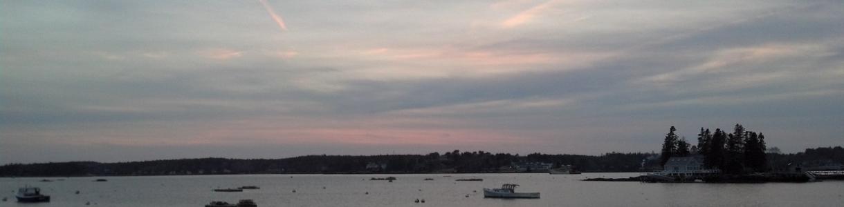 Image of the view of water from Commercial Street, Boothbay Harbor, Maine.